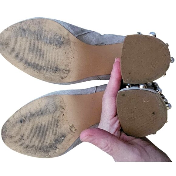 Steve Madden Suede Ankle Boots With Pearl Embellished Heels - Women's Size 8 - Picture 7 of 10